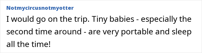 Comente sobre un tipo que le dice a la esposa embarazada que irá con la niña de 2 años después de que ella rechaza el viaje posparto.