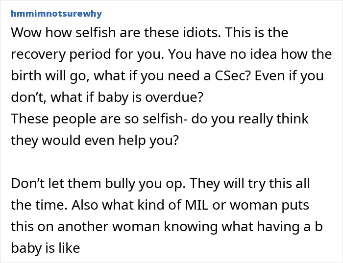 Comentario de Reddit discutiendo el egoísmo y los desafíos que enfrentan las mujeres posparto después del período de recuperación del parto.