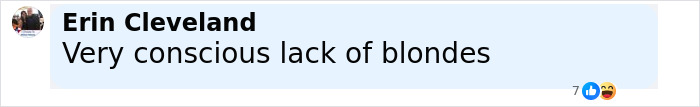 Comentario de Erin Cleveland destacando la falta consciente de rubias en el anuncio de jeans Gap que responde al águila americana.