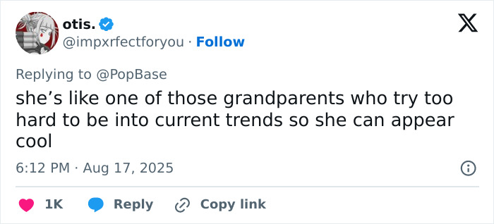 Captura de pantalla de un comentario en las redes sociales sobre Madonna alcanzando la edad de jubilación y siguiendo los consejos cosméticos de su novio de 29 años.