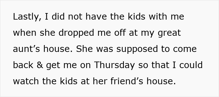 Extracto de mensajes de texto sobre una hermana secuestrando un viaje por carretera y esperando niños en la casa de su amiga.
