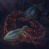 Esta ilustración representa a los primeros atrespis de vertebrados sin mandíbula atacado por el megalograptus de escorpión del mar en aguas oscuras y poco profundas. Probablemente, ambos animales tenían escamas similares a los dientes en sus cuerpos que les habrían permitido sentir cosas en las aguas a su alrededor.