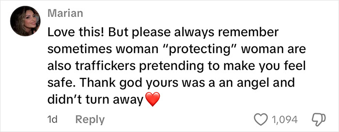 Comente la advertencia sobre los traficantes disfrazados de protectores, destacando la advertencia urgente de la mujer después de que Stranger la salvó de la trata.