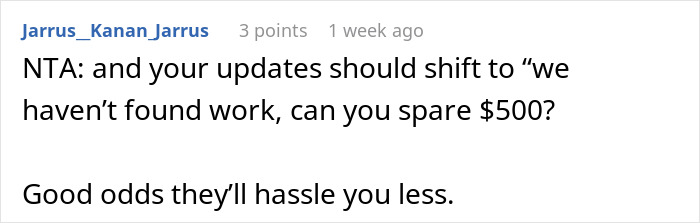 Captura de pantalla de un comentario en línea asesorando sobre padres mayores que esperan apoyo de hija después de los ahorros perdidos en los malos esquemas.