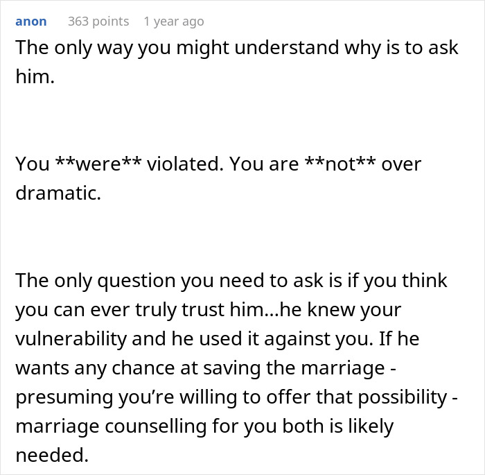 Comentario discutiendo a una mujer claustrofóbica que dejó angustiada y enferma después de que la broma de su esposo cruza la línea.
