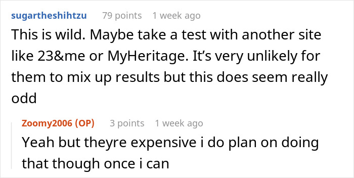 La persona piensa que ADN Test Mezcle resultados, discutiendo probar otro sitio como 23 y yo o Myheritage para mayor claridad.