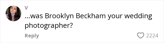 Comente en las redes sociales de las preguntas del usuario V si Brooklyn Beckham era el fotógrafo de bodas, relacionado con la mujer que recreaba fotos de bodas.