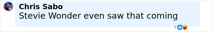 Comentario de Facebook de Chris Sabo declarando que Stevie Wonder incluso vio que llegará, en relación con la novia peluda del sospechoso de Minneapolis.