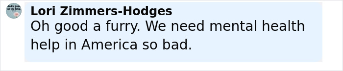 Comentario de Lori Zimmers-Hodges expresando preocupación por un peludo y la necesidad de ayuda de salud mental en Estados Unidos.