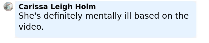 Comentario de Carissa Leigh Holm afirmando que definitivamente está mentalmente enfermo basado en el video sobre la confesión de Amish Mom.