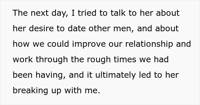Extracto de texto que describe a un hombre que intenta discutir problemas de relación antes de que su dama derecho lo manipule para romper.