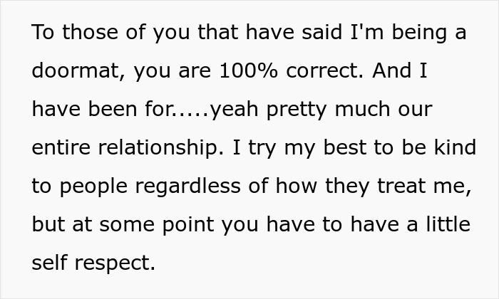Texto sobre ser un felpudo en una relación, reflexionando sobre el respeto propio a pesar del maltrato por el novio manipulador titulado Lady.