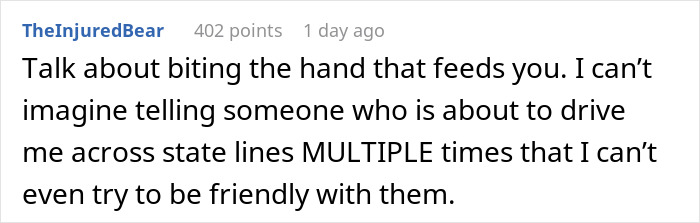 Comentario de Reddit sobre el novio titulado Lady Manipulating para romper y exigir injustamente paseos libres a pesar del mal comportamiento.