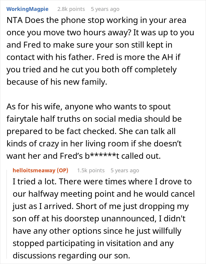 Discusión en línea que expone el alarde de la mamá sobre los problemas de visitas de hijo y familia abandonados del esposo.