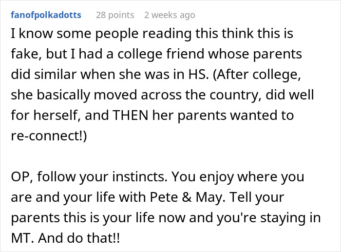 Reddit comentario compartiendo consejos sobre la vida de un joven de 17 años sacudida después de que los padres regresan de un viaje mundial de 7 años.