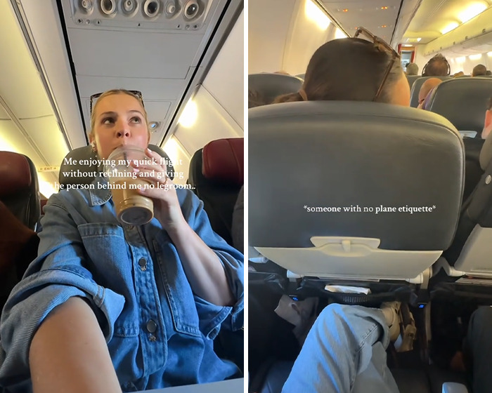 Mamá en el avión bebiendo café contrastaba con el espacio reclinado de los pasajeros aplastantes del pasajero en el debate viral sobre la etiqueta del avión.