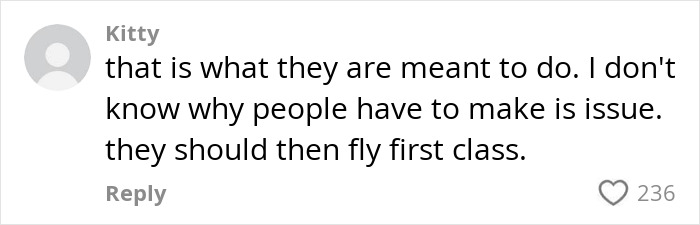 Comentario del usuario Kitty defendiendo los asientos del avión reclinado en respuesta al video de debate viral de Molded Mom sobre el aplastamiento de los asientos.