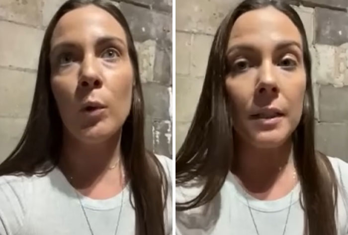 Mujer con cabello largo y castaño que habla en dos imágenes de lado a lado sobre la acción escolar contra el incidente del jugador de fútbol.