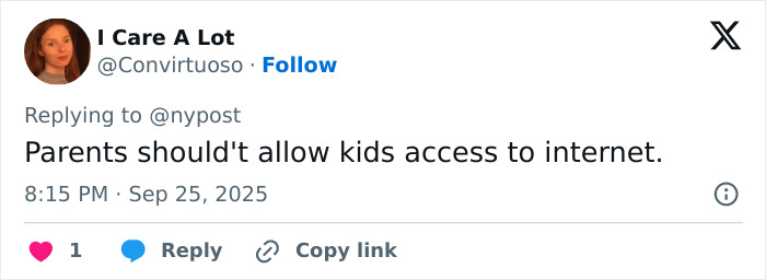 Usuario de Twitter Me importa mucho responder sobre los padres que restringen el acceso a Internet de los niños, discutiendo la seguridad para adolescentes en línea.