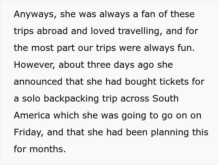 Mujeres que planean un viaje en solitario durante meses le dice a la pareja días antes de irse y enfrenta la ruptura de la relación.