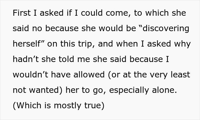 Mujer que planea un viaje en solitario durante meses, diciéndole a la pareja en el último minuto, lo que lleva a la ruptura y al conflicto emocional.