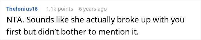 Captura de pantalla de un comentario en línea discutiendo una ruptura después de que una mujer planeó un viaje en solitario y le dijo a su pareja días antes de irse.