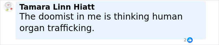 Captura de pantalla de un comentario en las redes sociales que menciona el tráfico de órganos humanos relacionados con los detenidos que faltan en Ice Records.