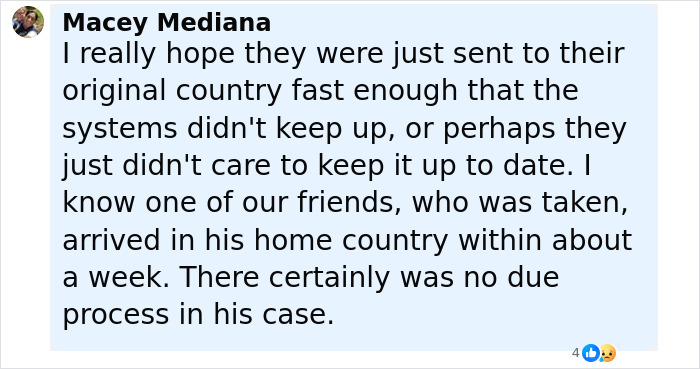 Comentario de Macey Medina expresando preocupación por los detenidos que faltan en los registros de ICE después de la transferencia a las instalaciones de Alligator Alcatraz.