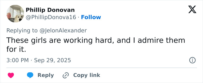 Tweet de Phillip Donovan elogiando a los bailarines de talla grande por su arduo trabajo en medio de una reacción violenta de la banda universitaria Bodyshaming.