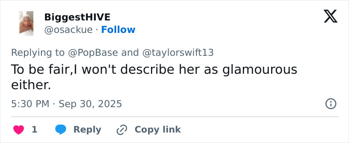 Captura de pantalla de una respuesta en las redes sociales criticando a Taylor Swift en medio de letras filtradas reacción por la controversia sorda.