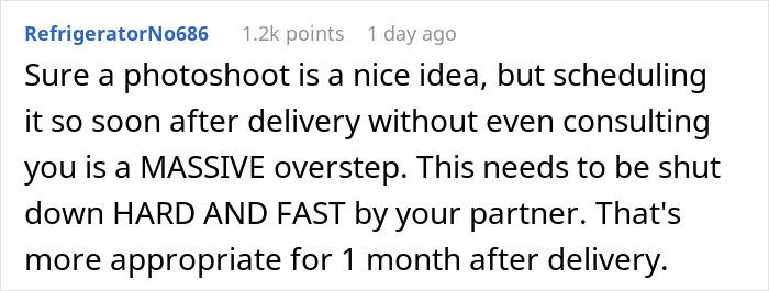 Comentario sobre la discusión de MIL dominante reservando una sesión de fotos justo después de que la nuera da a luz, causando tensión con el revestimiento de mi esposo con MIL.
