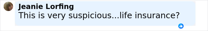Comentario de Jeanie Lorfing indicando que esto es muy sospechoso de los seguros de vida en una publicación en las redes sociales.