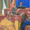 Sean Combs reacciona como Jury Foreperson y Diputado del tribunal leen los veredictos de los cinco cargos en su contra durante el juicio de tráfico sexual de Combs en la ciudad de Nueva York en este boceto de la sala del tribunal. El magnate de la música fue declarado culpable de dos cargos de transporte para participar en la prostitución, pero absuelto de la conspiración de tráfico sexual y extorsión.