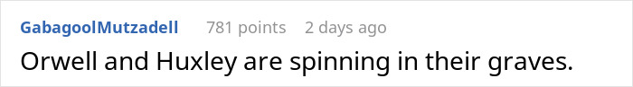 Captura de pantalla de un comentario en línea que menciona a Orwell y Huxley, en relación con la tecnología en tiempo real de entrevistas de trabajo calificadas por IA.