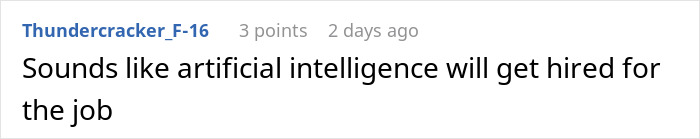 Comente en un foro que discute entrevistas de trabajo calificadas por IA en tiempo real, prediciendo que la IA será contratada para el trabajo.