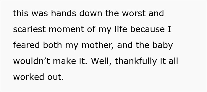 Extracto de texto que describe el momento emotivo de una mujer que teme por su madre y su bebé después del parto, reflexionando sobre la gratitud.