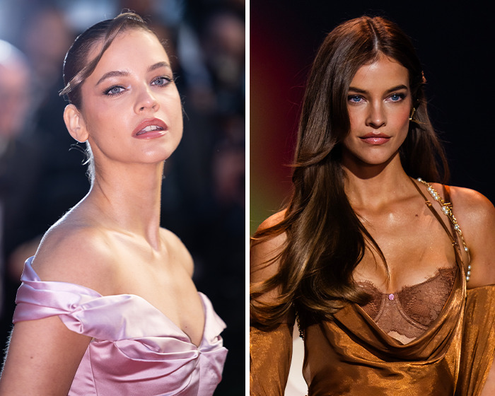 Fotografías de antes y después de modelos de Victoria's Secret que resaltan las diferencias notables en la aplicación del bronceado artificial.