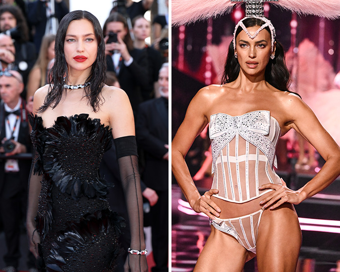 Fotografías de antes y después de modelos de Victoria's Secret que resaltan las diferencias en el tono de la piel debido a la aplicación de bronceado artificial.