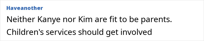 Texto de comentario que critica a Kanye West y Kim sobre la paternidad, relacionado con las preocupaciones sobre la vida en línea de North y su nueva apariencia.