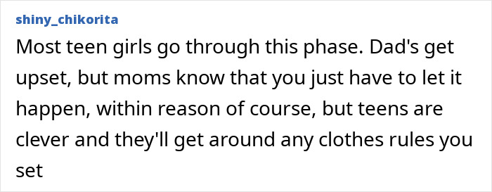 Publicación de texto del usuario shiny_chikorita sobre chicas adolescentes, enfoques de crianza y reglas de vestimenta relacionadas con la advertencia de Kanye West sobre la vida en línea de su hija North.