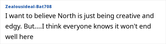 Comente el texto sobre las preocupaciones de la vida en línea de North, reflejando la advertencia de Kanye West y su alarmante nueva apariencia.