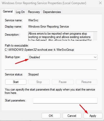 Deshabilitar el informe de errores de Windows