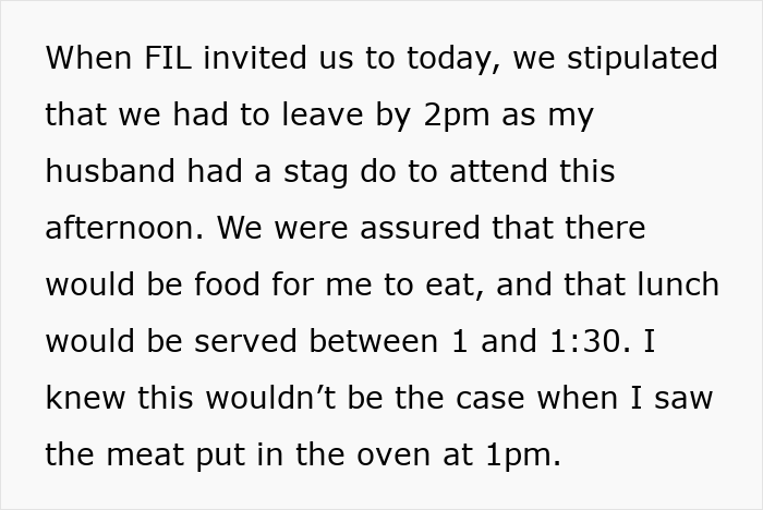 Extracto de texto de una madre que explica que sus suegros la ignoraban en las cenas familiares, lo que provocó que ella se negara a asistir más.