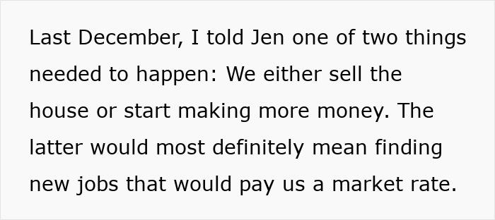 Extracto de texto sobre un marido que amenaza con divorciarse durante una cena con los padres de su esposa, lo que muestra un matrimonio desmoronándose.