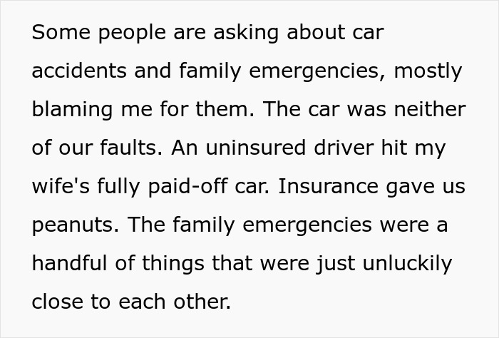 Texto sobre accidentes automovilísticos y emergencias familiares, destacando problemas con los seguros y el impacto en las relaciones familiares.
