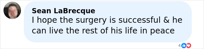 Comentario de Sean LaBrecque que expresa esperanza de una cirugía exitosa y una vida pacífica para un hombre con un tumor facial de 4 libras que busca ayuda urgente.