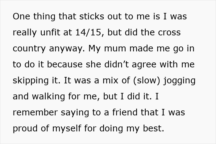 Extracto de texto sobre el trauma infantil que inundó a una mujer con sobrepeso después de que los adolescentes se rieran de ella durante una sesión de gimnasio.