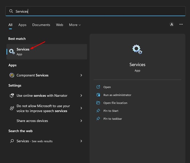 abre la aplicación Servicios