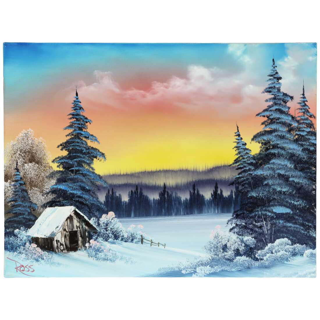 Winter's Peace, que Bob Ross pintó al aire en 1993, se encuentra entre sus tres primeras obras que se subastarán en noviembre. 