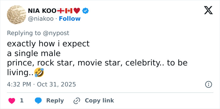 Tweet sobre un príncipe soltero y el estatus de celebridad, relacionado con la influencia del toque femenino de Kate Middleton y la reina Camilla.